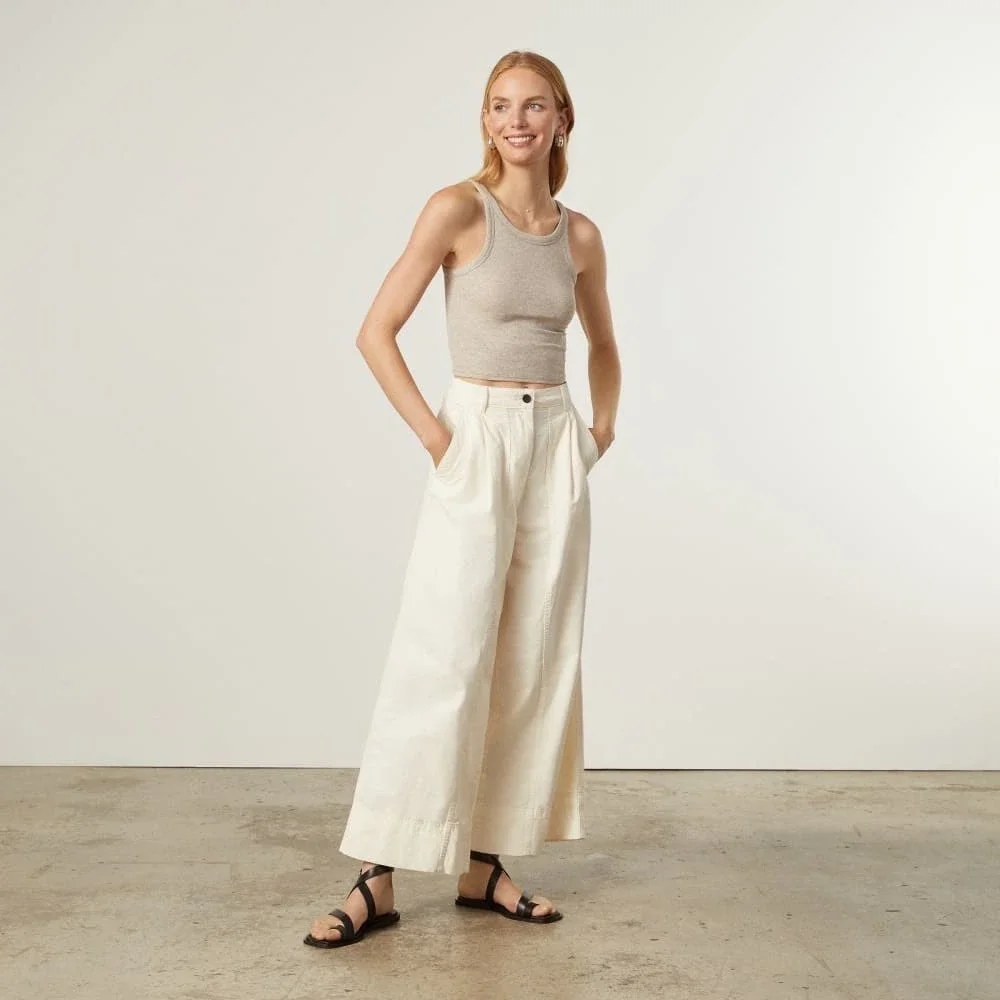 Everlane The Tourist Pant High Waist Bone White Wide Leg Cotton Linen 8